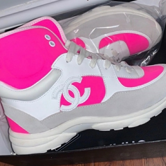 pink high top chanel sneakers